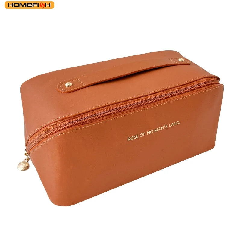 HOMEFISH Luxury Makeup Organizer for Women, Toiletry Bag, Cosmetic Storage Bag, Travel Pouch, Zippered Makeup Case, Ladies Box
