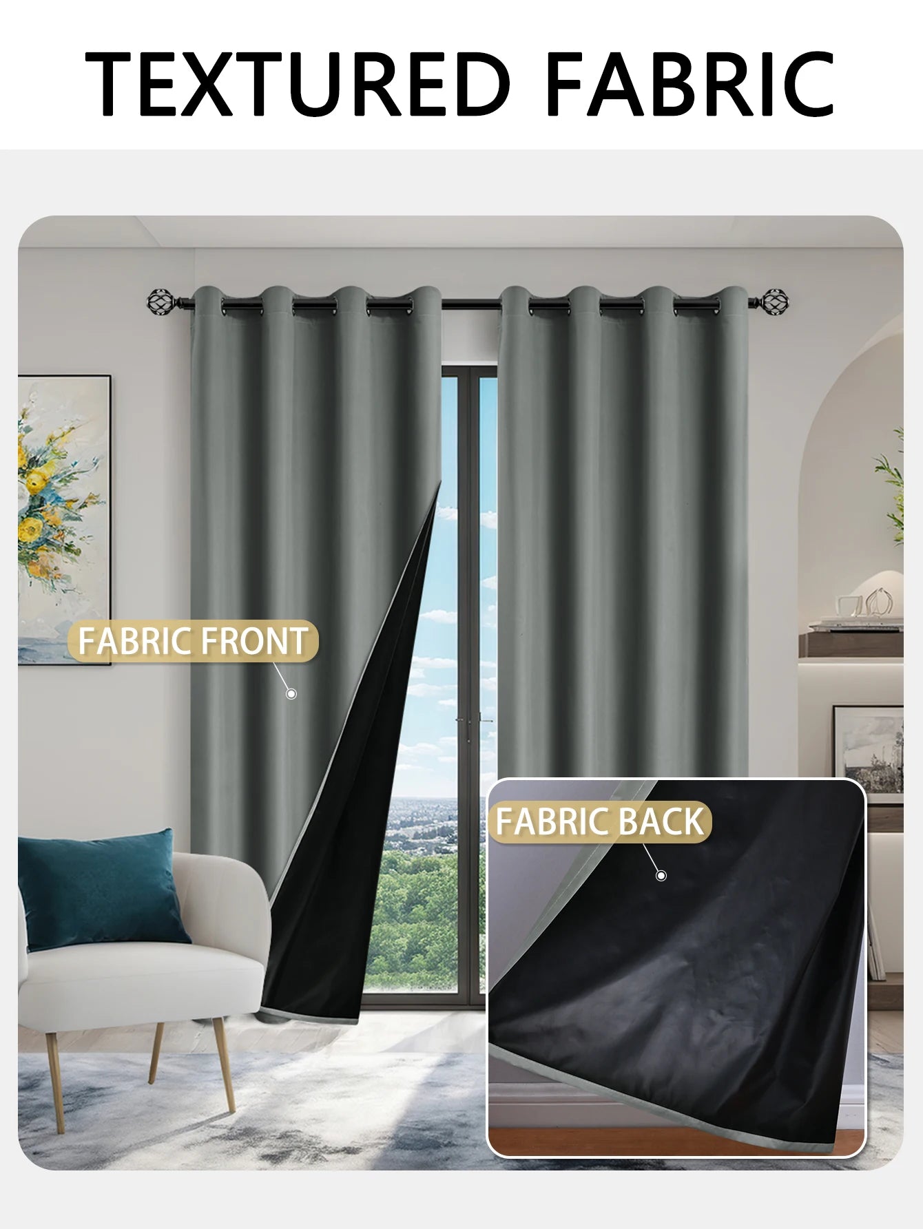 Rideaux occultants 100% solides avec œillets, rideaux de confidentialité totale pour chambre à coucher, beaux rideaux pour salon, 1 pièce
