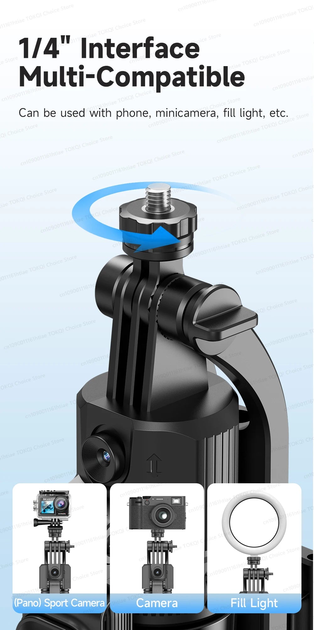 TOKQI C17 – Trépied selfie 360° avec suivi IA automatique, télécommande et lumière de remplissage