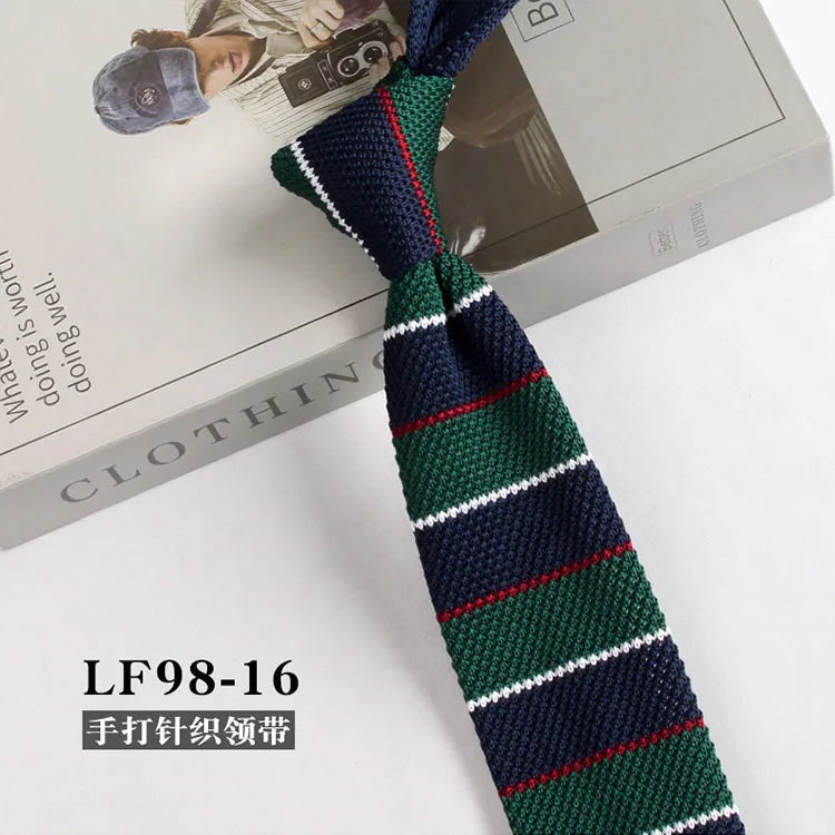 Cravates tricotées rayées pour hommes, rétro étroit, Style coréen, chemises décontractées, accessoires, costume, cravate
