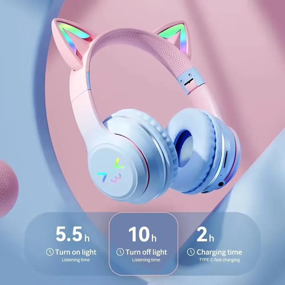 GRB Glow Gaming Médiateur set, Gamer Stereo Bass, Cat Ear, Earpods sans fil, Écouteurs Bluetooth, Câble TYPE-C, Casque Bluetooth, Mains libres