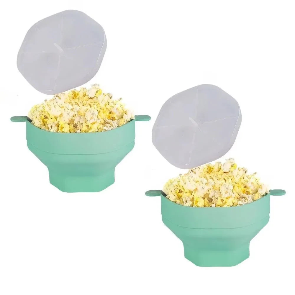 Bol à popcorn en silicone pour micro-ondes, pliable avec couvercle, seau à popcorn DIY, passe au lave-vaisselle, pour la maison, outil de cuisson pour regarder des films