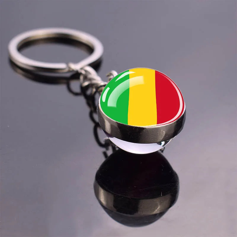 African Flag Keychain, Algeria, Somalia, Tunisia, Morocco, Egypt, National Flag, Double-sided Glass Ball Pendant, Gift
