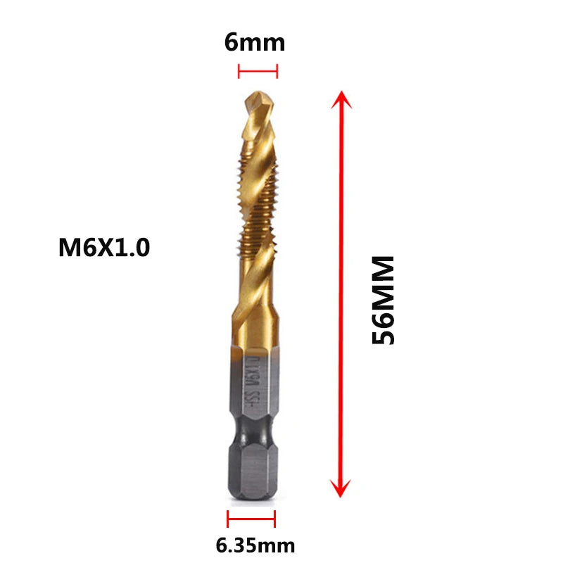 Brocas MeaccelerTap de titanio, vástago hexagonal, rosca de tornillo HSS, máquina de tornillos, macho de roscar compuesto, M3, M5, M6, M8, M10, herramientas manuales