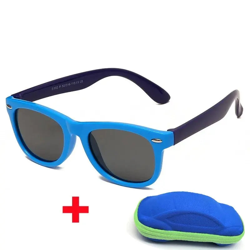 Gafas de sol para bebé con estuche, para niños y niñas, gafas de exterior, lente de CA, gafas de seguridad y estuches, regalo para niños