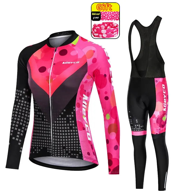 Tenue Cyclisme Femme VTT — Ensemble Maillot Salopette Manches Longues Combinaison