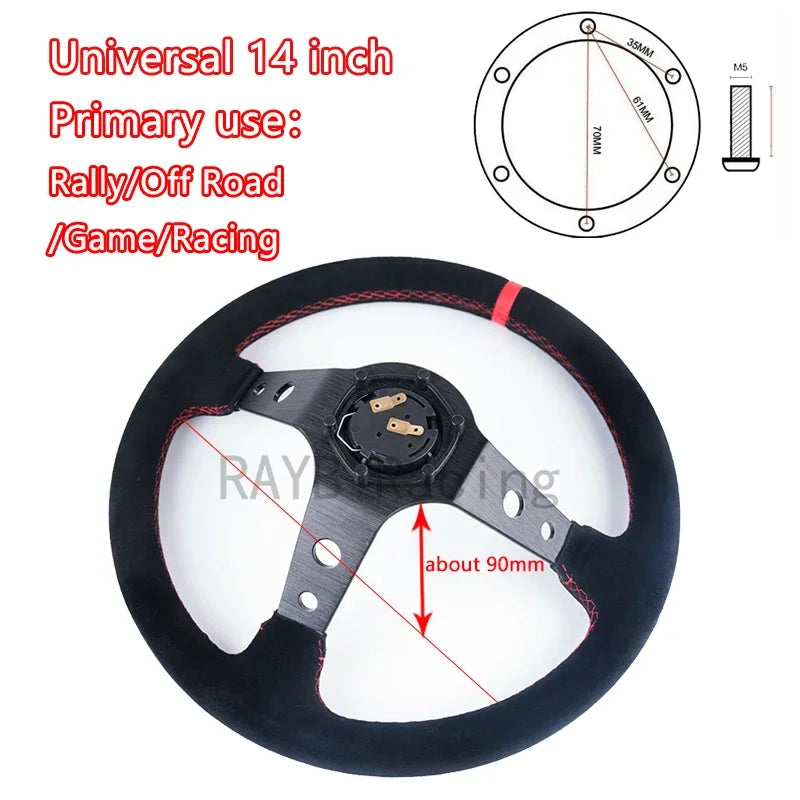 Volants universels de course en aluminium pour voiture, 14 pouces, 350mm, daim/PVC/PU, volant de Sport à la dérive de maïs profond avec Logo