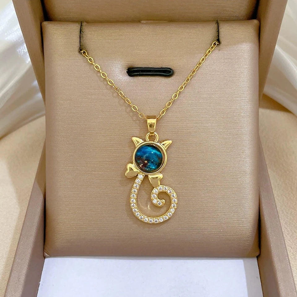 Collier pendentif astronome planète lune pour femme — acier au titane, document en or, bijoux cadeau