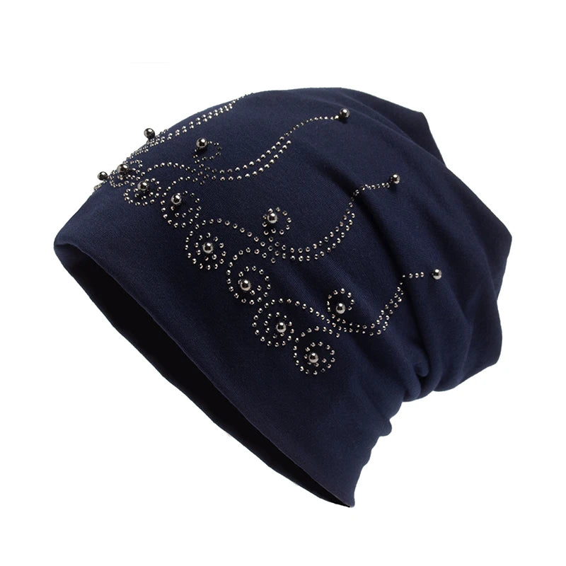 Bonnet en perles biscuits pour femme, cagoule tendance, chapeaux décontractés pour femme, bonnet Skullies, bonnet femme avec chaleur, automne et hiver