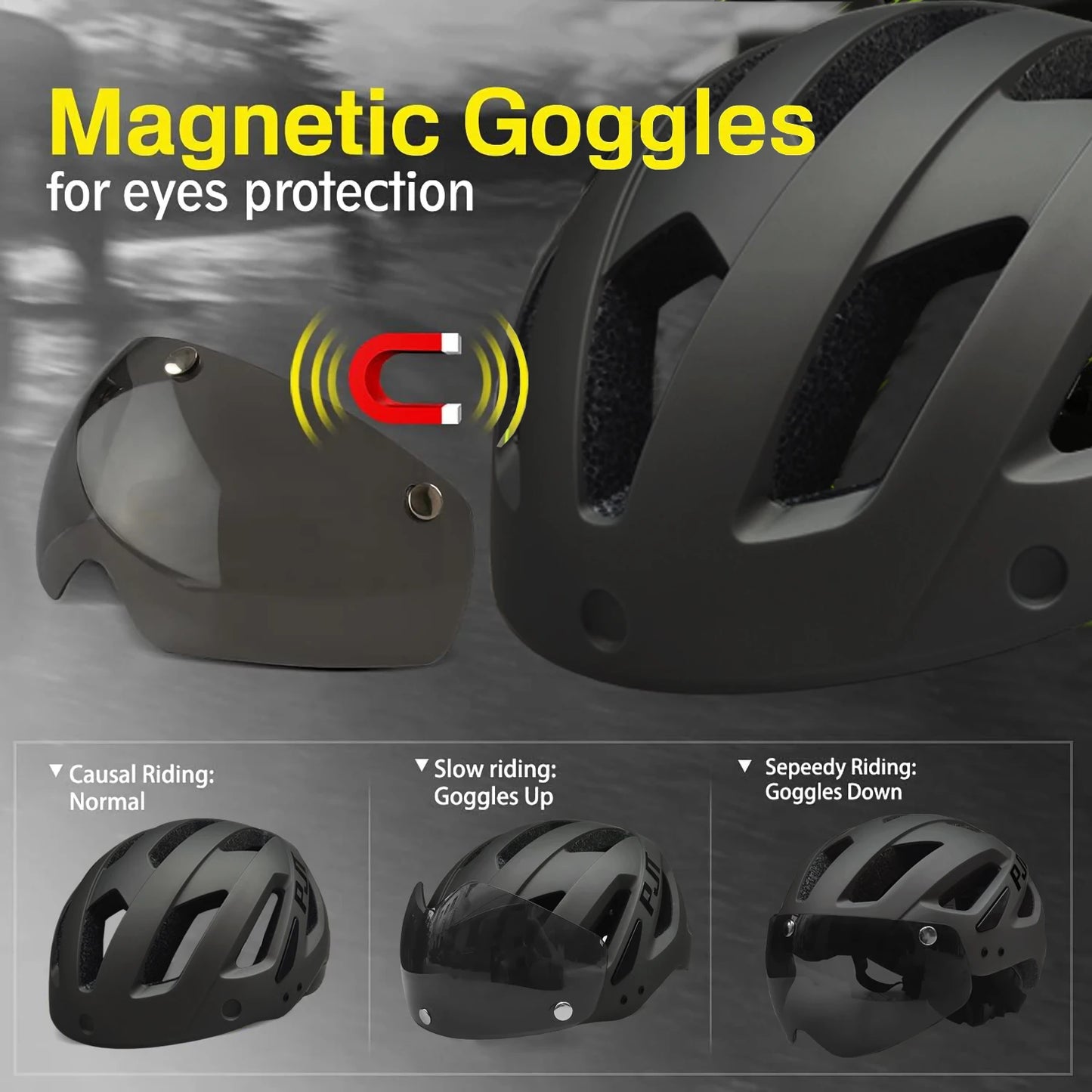 Casque vélo avec feu arrière LED USB rechargeable — lunettes de soleil intégrées, cyclisme route/VTT