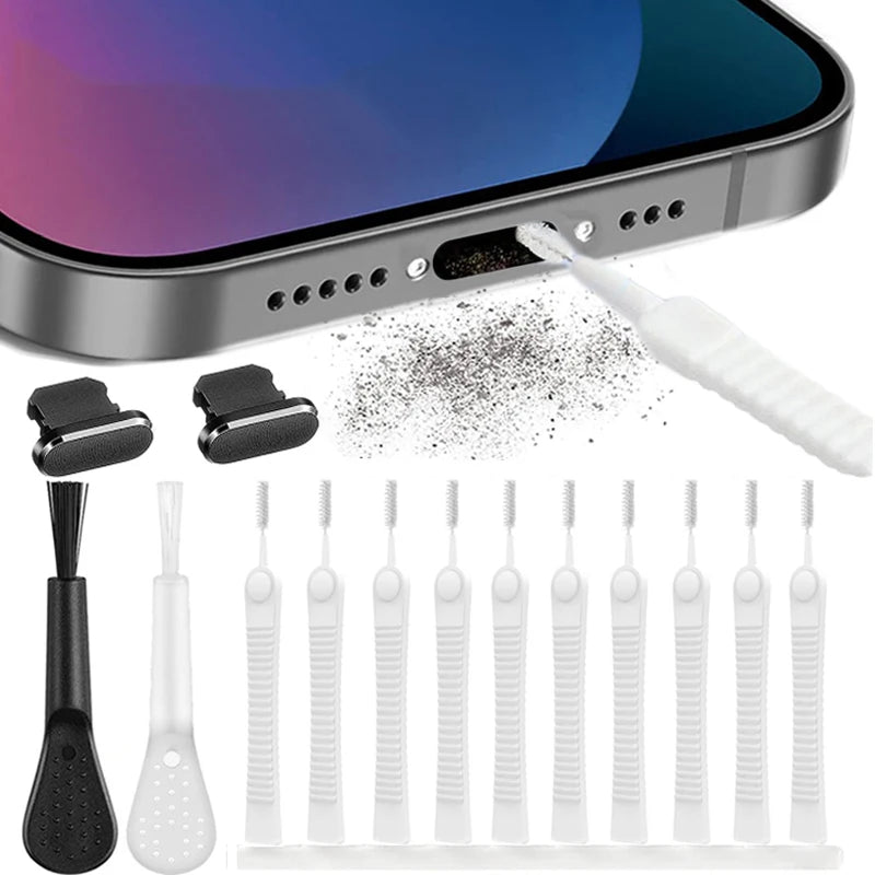 Kit de limpieza antipolvo para puerto de carga de teléfono móvil, para iPhone 15 14 13 Pro Max, cepillo de limpieza antipolvo para teclado de ordenador