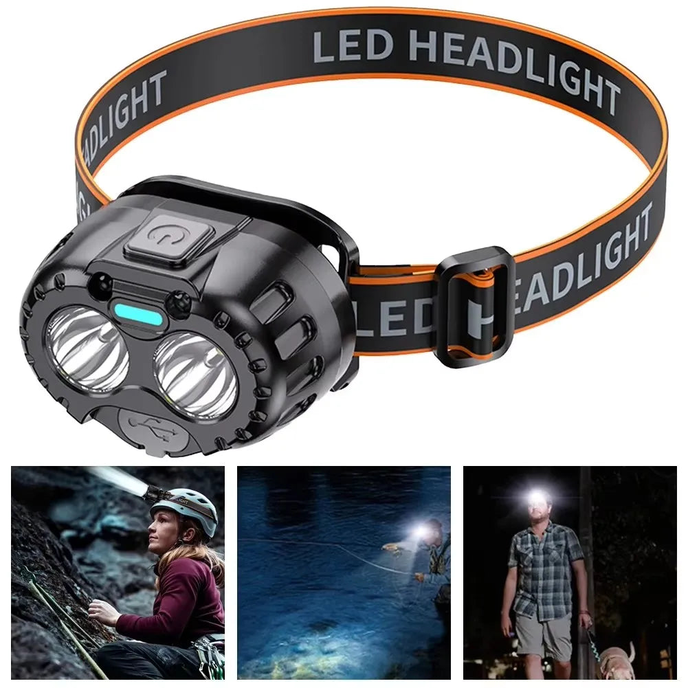 Capteur de mouvement phare Rechargeable lampe de poche LED phares Ultra lumineux lampe frontale de pêche Led front lampe frontale lampes de poche