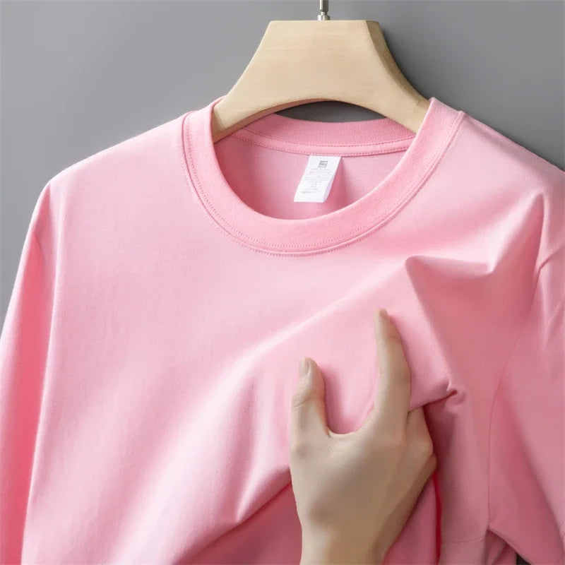 230g hommes surdimensionné épais col rond T-shirt été à manches courtes T-shirt pur coton dessus de couleur unie décontracté polyvalent T-shirt