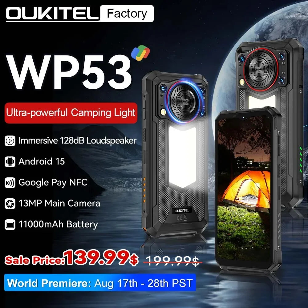 Oukitel WP53, World's First Rugged Phone, 6.52" HD Screen, Lightweight and Portable, 24GB (8+16) + 128GB, 11000mAh Battery, Android 15