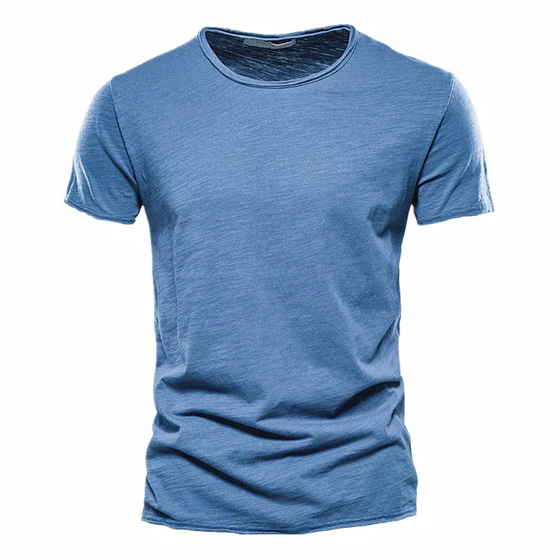 Camiseta de algodón 100% para hombre, casual, suave, para fitness, de verano, delgada, camisetas para hombre, ropa para el hogar, cuello redondo, manga corta, camiseta sólida para hombre