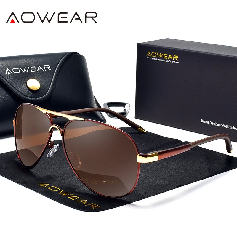 Lunettes de soleil aviation pour hommes — miroir polarisé, pilote HD, conduite, UV400
