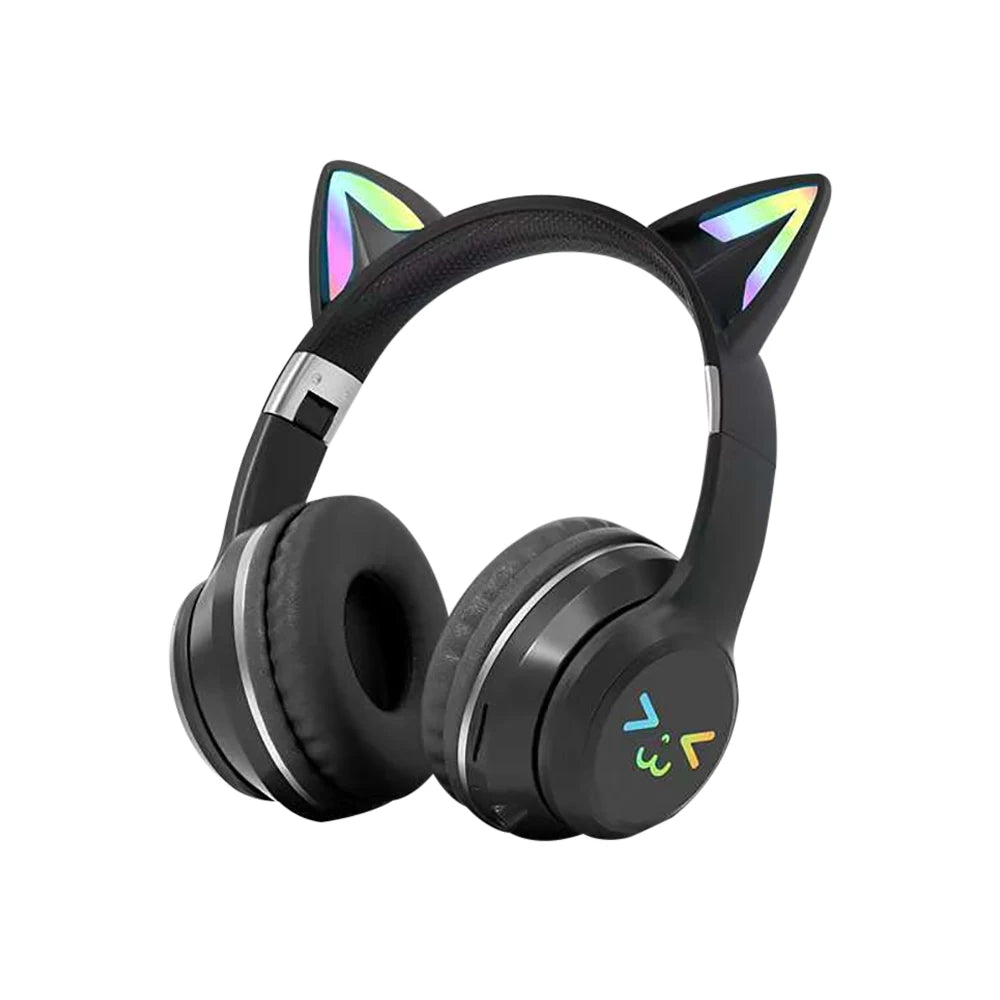 Auriculares inalámbricos degradados RGB, orejas de gato bonitas, Bluetooth, con micrófono, estéreo, para juegos de música, regalos para niñas y niños