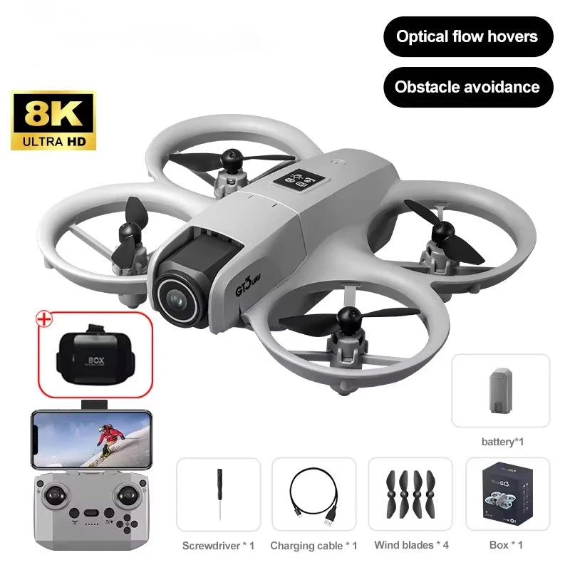 Drone 8K HD grand écran — positionnement flux optique, moteur brushless, évitement intelligent d'obstacles
