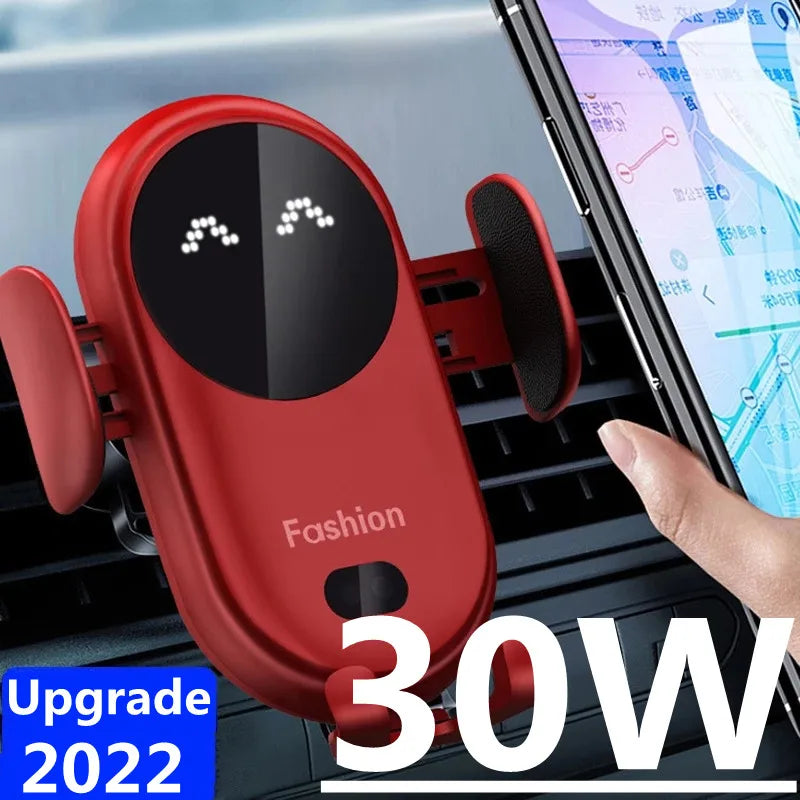 Support de chargeur sans fil 30W pour voiture, support de téléphone pour grille d'aération, rotatif, Intelligent, infrarouge, charge rapide sans fil