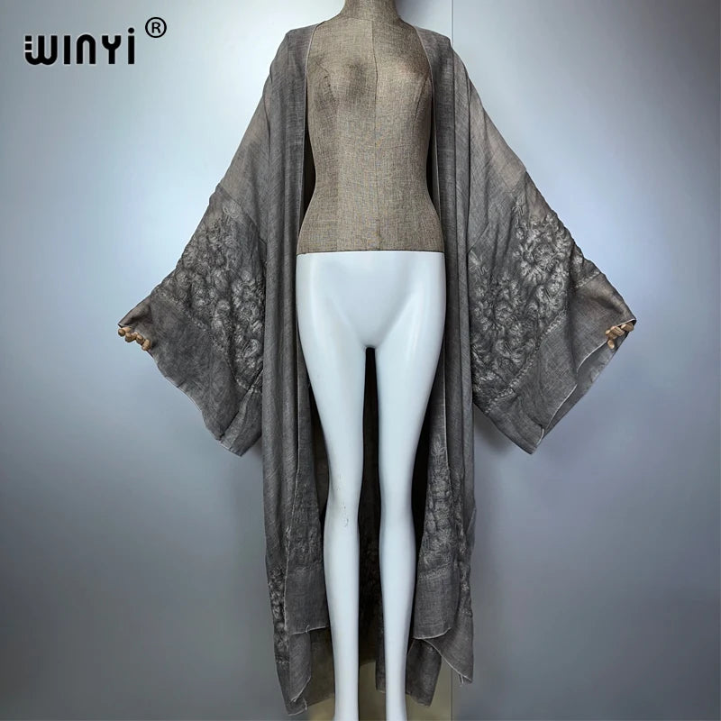 WINYI kimono brodé teint à la main cardigan vêtements de plage robe de soirée abaya dubaï luxe couvertures tenues de plage femmes maxi manteau
