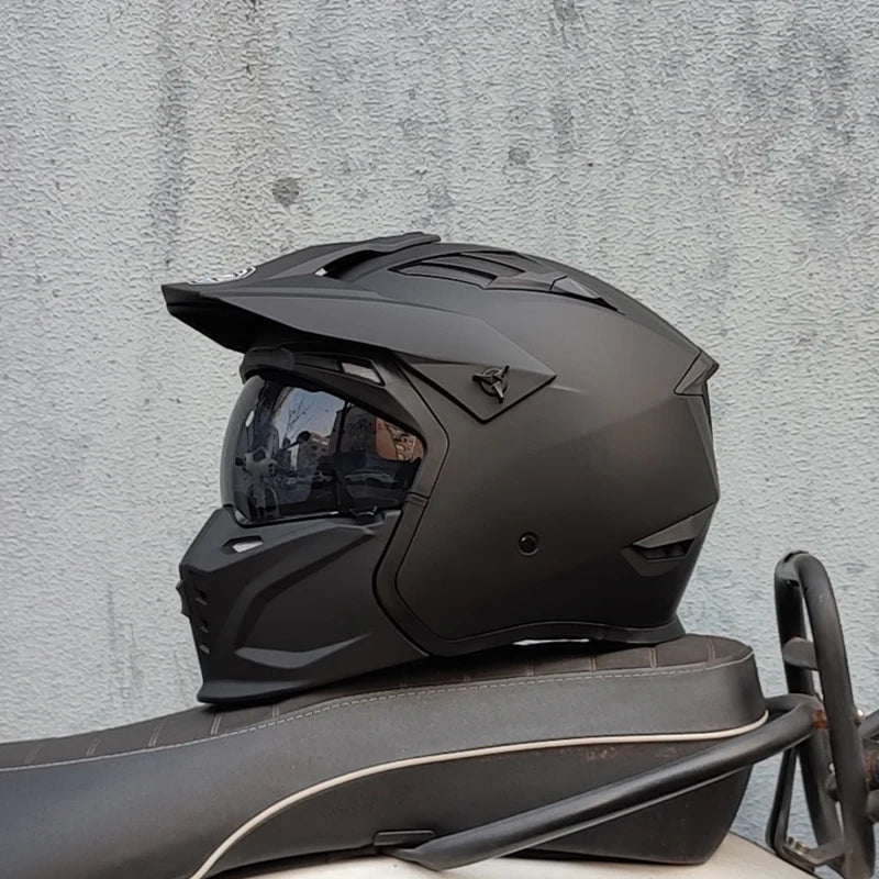 Casque Moto Vintage Demi-Casque Style Guerrier — Cruising Noir Homme Femme