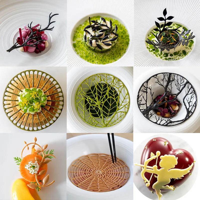 Anneau circulaire en forme de feuille, tampon en dentelle à retournement du sucre, Branches d'arbre, légumes, décoration alimentaire occidentale, Cuisine moléculaire, moule de cuisson en Silicone