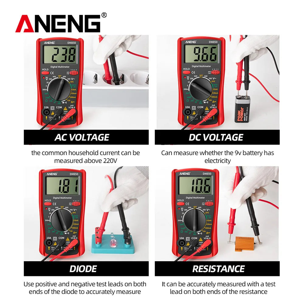 ANENG DM850 - Professional Automatic Digital Multimeter, AC/DC Auto Voltage Tester, Ohm Current Ammeter Detection Tool, 1999 Counts