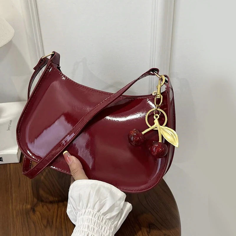 Sac à Main Cuir PU Femme — Pendentif Cerise Bandoulière Décontracté