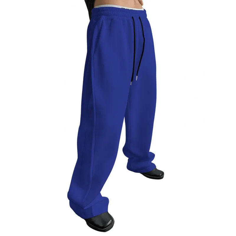 Pantalon hygiénique de couleur unie pour hommes, taille droite avec cordon de serrage, jambe large, coupe ample avec poches, pantalon de sport polyvalent, 2025