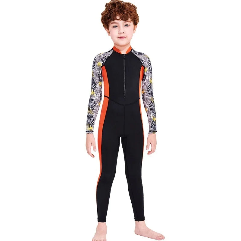 Maillots de bain une pièce pour enfants, maillot de bain pour garçons, manches longues, Protection solaire (y compris les bonnets de bain)