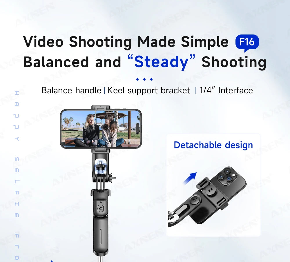 Perche à selfie trépied 1708mm avec télécommande Bluetooth — rotation 360°, interface 1/4", lumière optionnelle