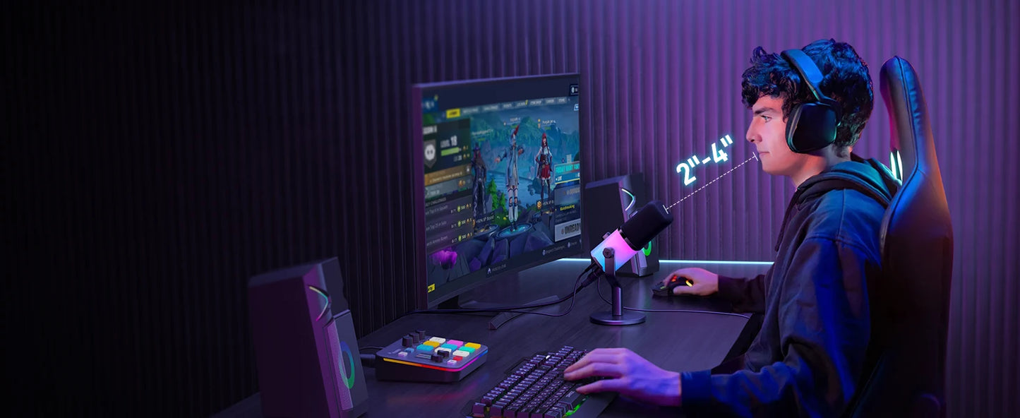 MAONO PD100X – Microphone gaming dynamique USB/XLR avec LED RGB, EQ et bouton muet pour PC et PS4/5