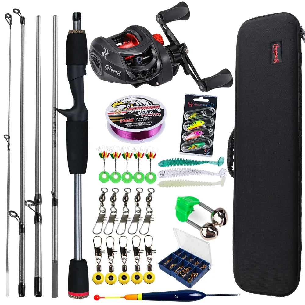 Sougayilang-Kit complet de moulinet de pêche Baitcasting, section Chlor5, rapport de vitesse 7.2:1, pêche au bar et à la carpe, le plus récent