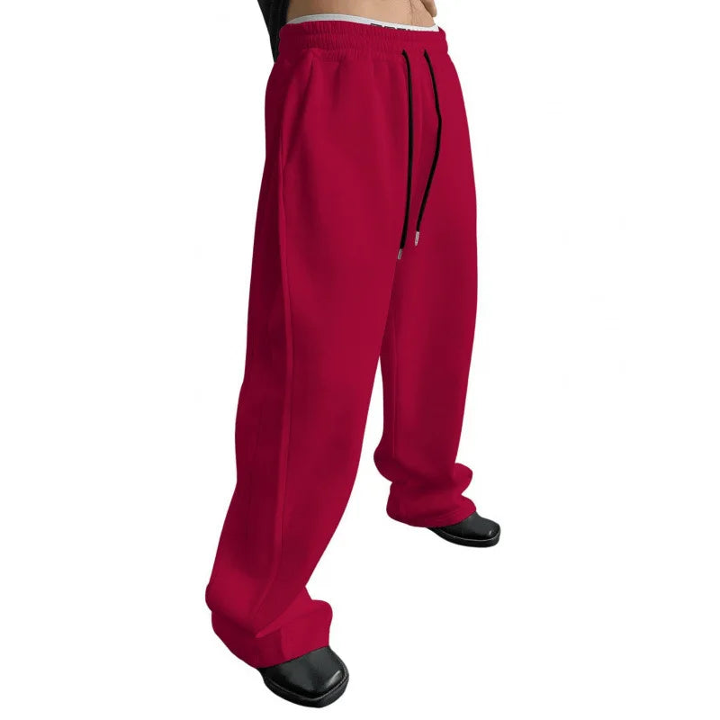Pantalon hygiénique de couleur unie pour hommes, taille droite avec cordon de serrage, jambe large, coupe ample avec poches, pantalon de sport polyvalent, 2025
