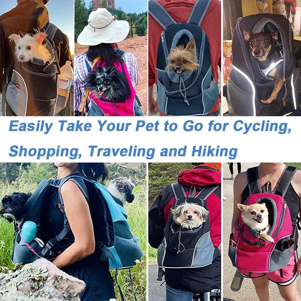 Nouveau chien animal de compagnie sac à dos transporteur sac de voyage avant Pack respirant réglable avec bandes réfléchissantes de sécurité pour la randonnée en plein air chats