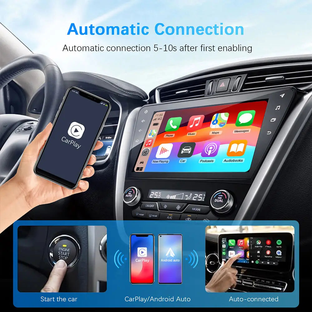 Wired to Wireless 2-in-1 Car Adapter CarPlay Android for OEM Car Radio with USB Plug and Play