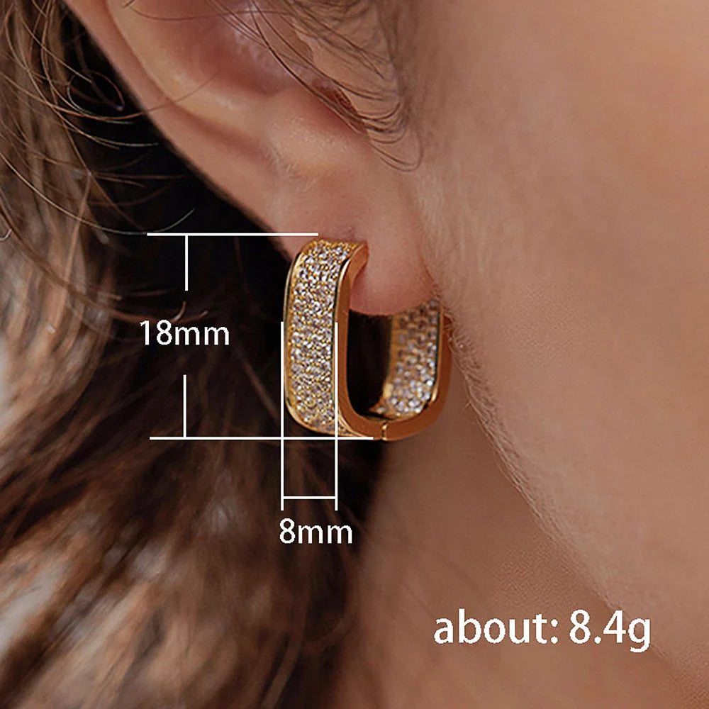Huitan Bling Bling CZ Earrings for Women Luxury Gold/Silver Color Fashion Contracted Lady Earrings Drop Shipping Jewelry