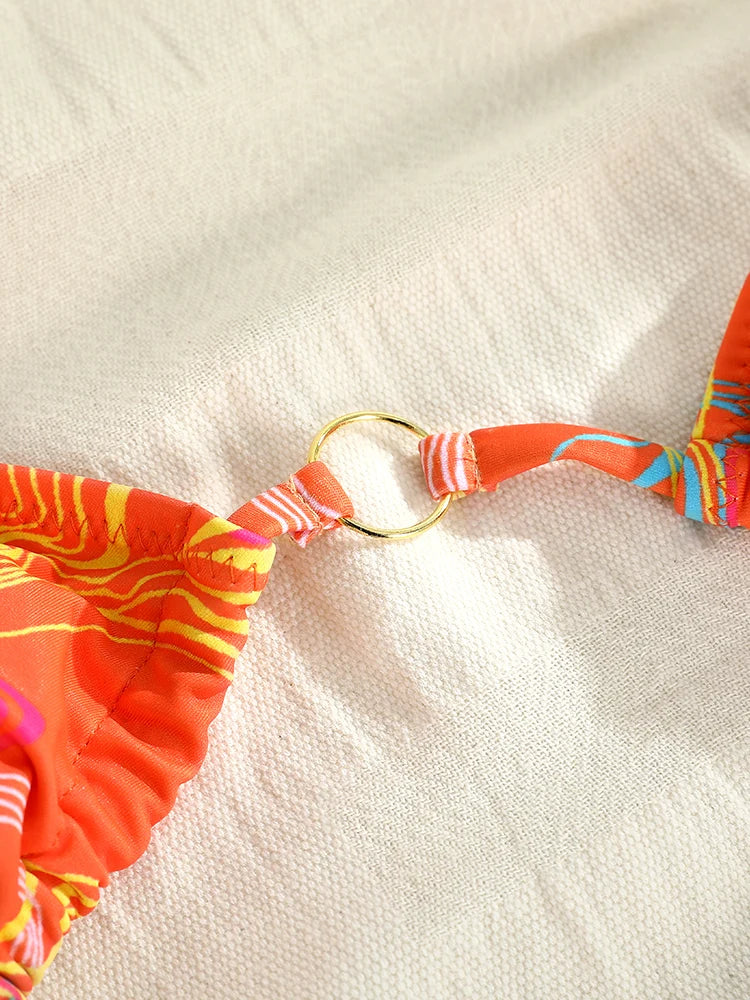 Sexy Triangle chaînes Bikini ensembles Micro tongs maillot de bain femmes maillot de bain Biquini pansements de plage maillot de bain imprimé string Bikini
