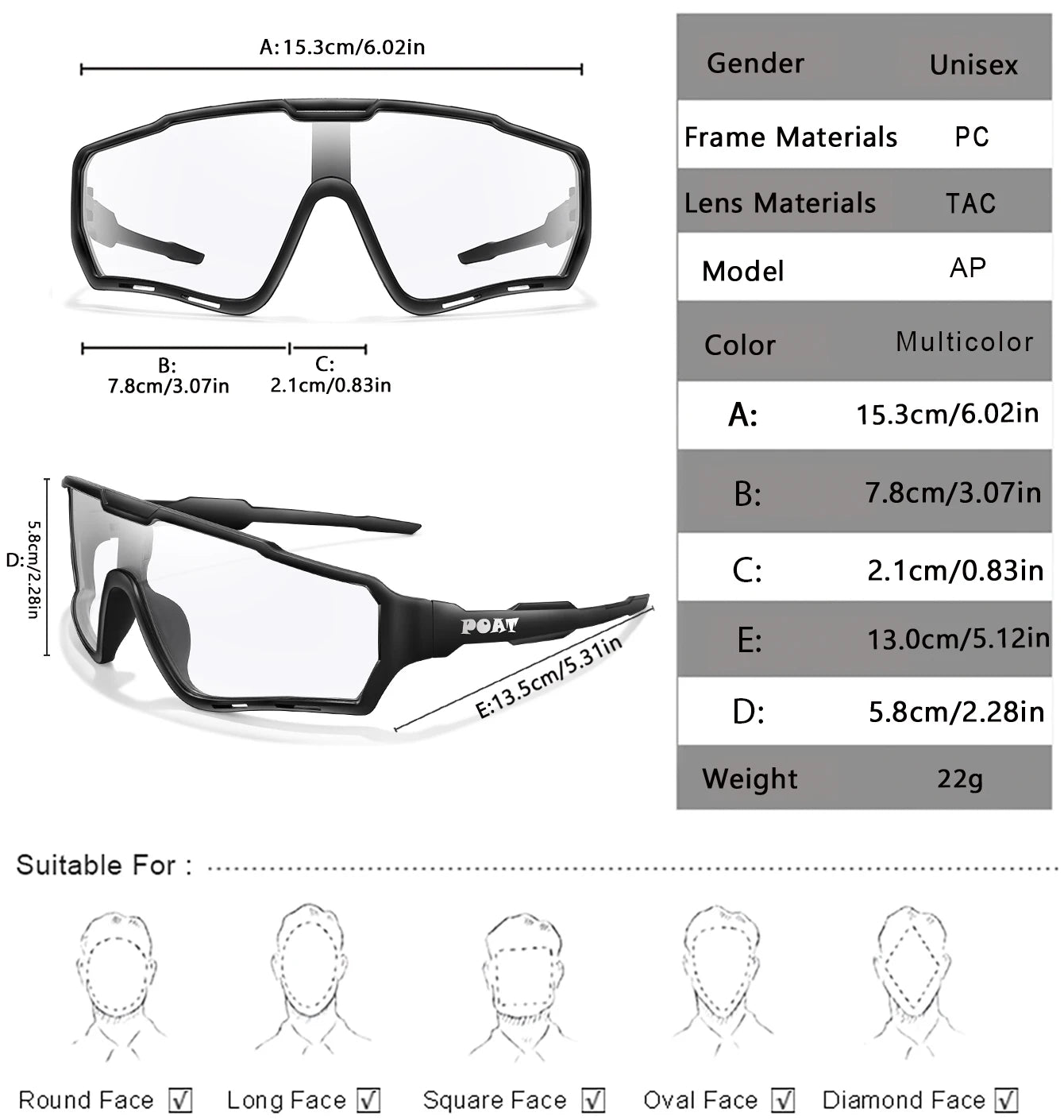 POAT tout nouveau Style lunettes de soleil photochromiques sport hommes femmes vtt vélo lunettes de vélo cyclisme pêche lunettes de course
