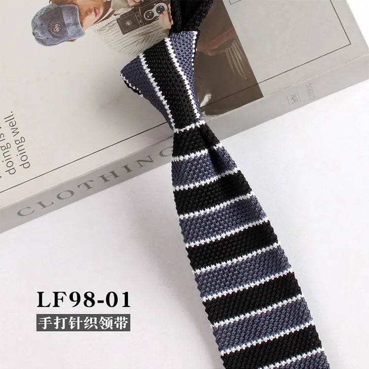 Cravates tricotées rayées pour hommes, rétro étroit, Style coréen, chemises décontractées, accessoires, costume, cravate