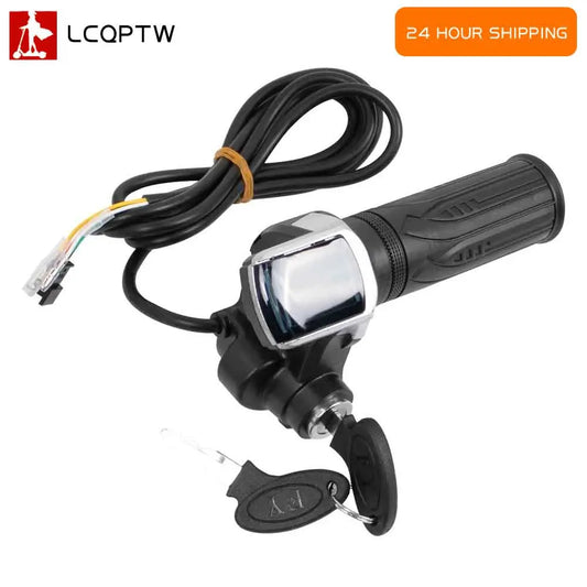 36V 48V 60V Electric Bike Throttle Grip, Electric Bicycle Handlebar with Lock, Scooter Throttle Power Indicator LED Display Key