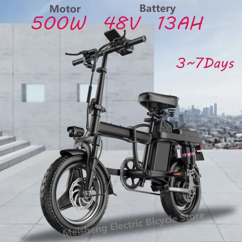 Vélo Électrique Pliable 500W 48V 13AH 2025 — 14 Pouces Ville Neige