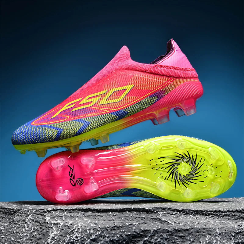 qztzx Chaussures de Football FG Homme Cuir Verni Montantes — Crampons Longs, Professionnel EU 31–48