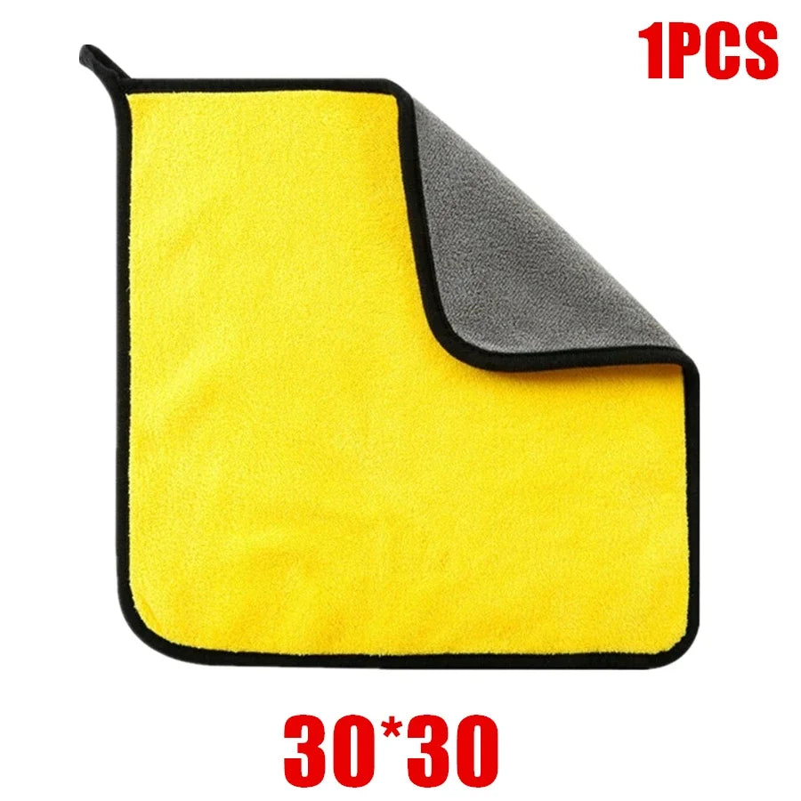 Serviette de nettoyage en microfibre épaisse, chiffon de séchage doux, serviettes de lavage de carrosserie de voiture, chiffons de nettoyage Double couche, accessoires de voiture, 1/2/6/10 pièces