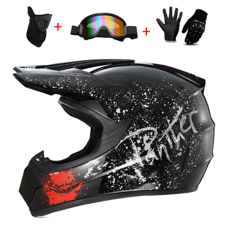 Kids Full Face Motorcycle Helmet, Youth Motocross Helmets, Off-Road Goggles, Cycling Protective Gloves