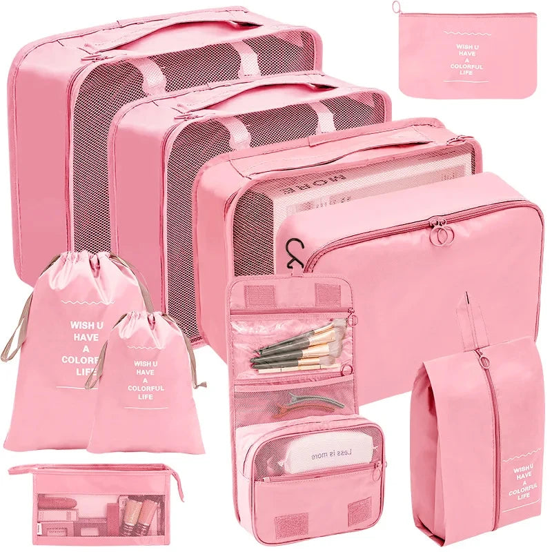 7/8/9/10 Piece Set Travel Organizer Storage Bags Suitcase Packing Cubes Set Portable Cases Luggage Clothing Shoe Tidy Folding Pouch