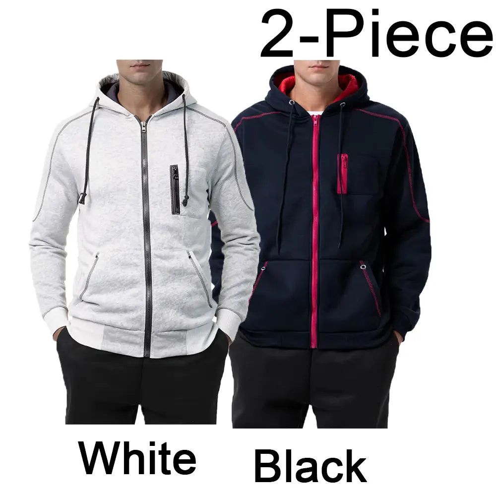 Sweat À Capuche Homme Couleur Bloc Polaire — Noir Blanc Vert Rouge Hiver