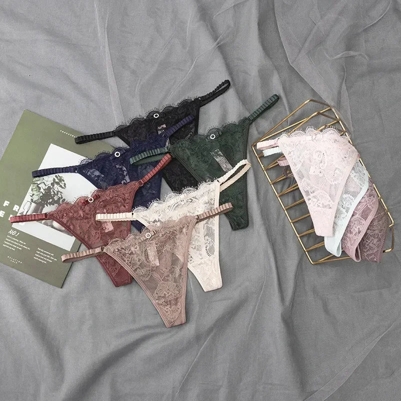 G-String Dentelle Femme — Culotte Lingerie Taille Basse Couleur Unie