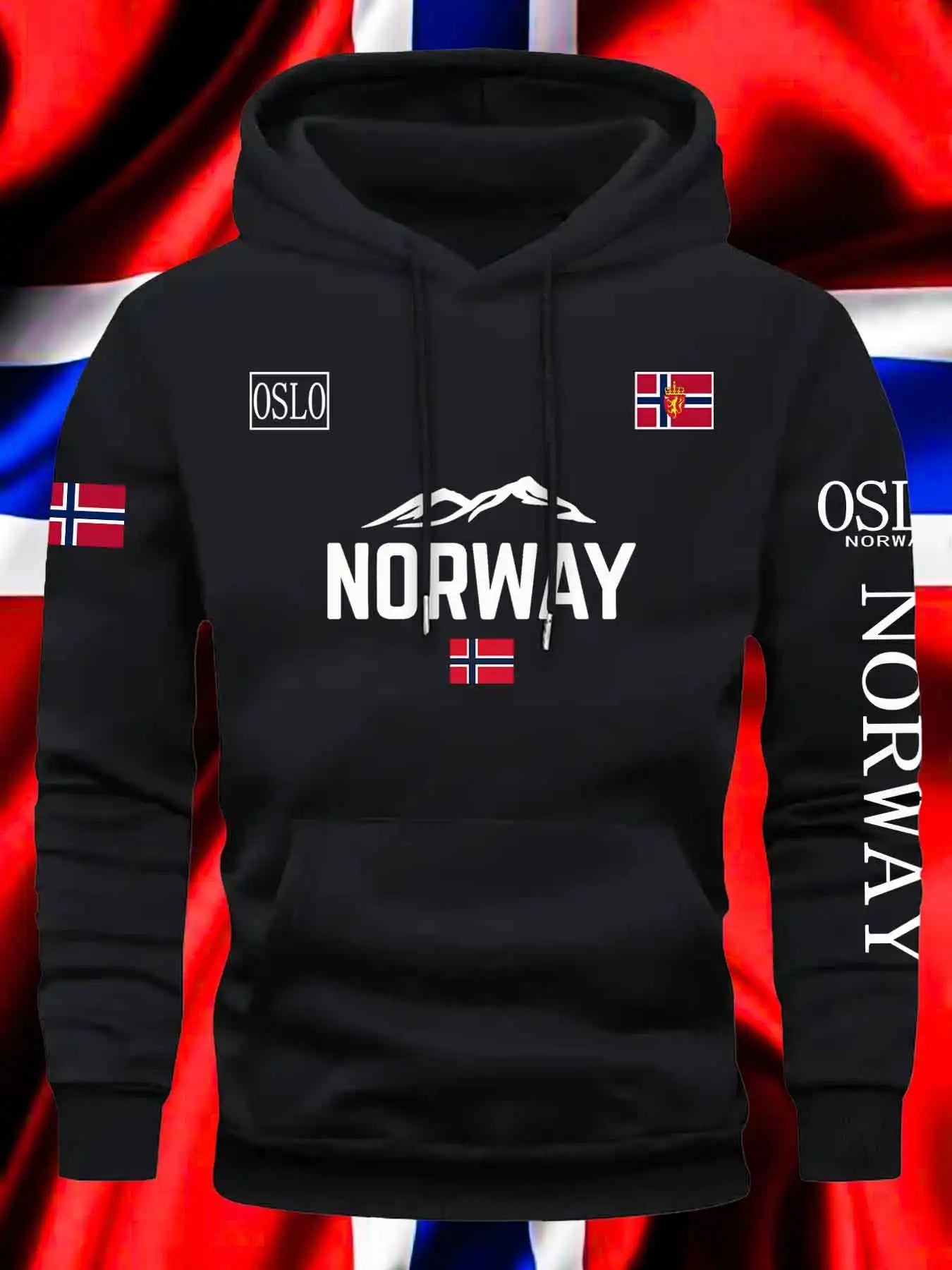 Norwegian Print Hooded Sweatshirt for Men and Women, New Autumn-Winter Collection, Daily Outdoor Vacations, Fitness, Warm Casual Sportswear