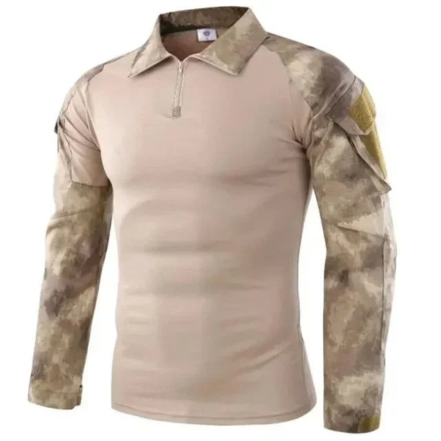 Camisetas de senderismo tácticas al aire libre para hombre, combate militar del ejército CP camuflaje de manga larga, camisa de escalada de caza, ropa deportiva de algodón